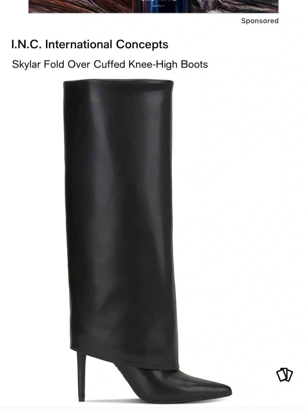 INC International Concepts Black Over-the-Knee Folded Cuff Stiletto Boots